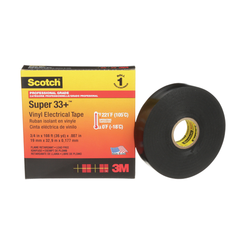 Scotch&reg; Super 33+ Vinyl Electrical Tape, 19 mm (3/4") x 33 m (108'), Black, 7 mils Seagulf Marine Industries Inc.