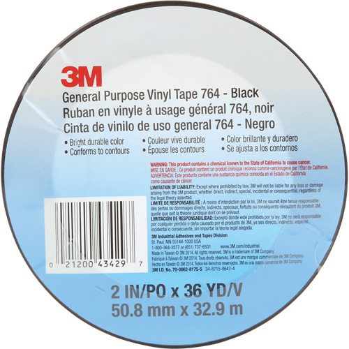 Ruban en vinyle pour travaux g&eacute;n&eacute;raux 764, 50,8 mm (2") la x 32,9 m (108') lo, 5 mils, Noir Seagulf Marine Industries Inc.