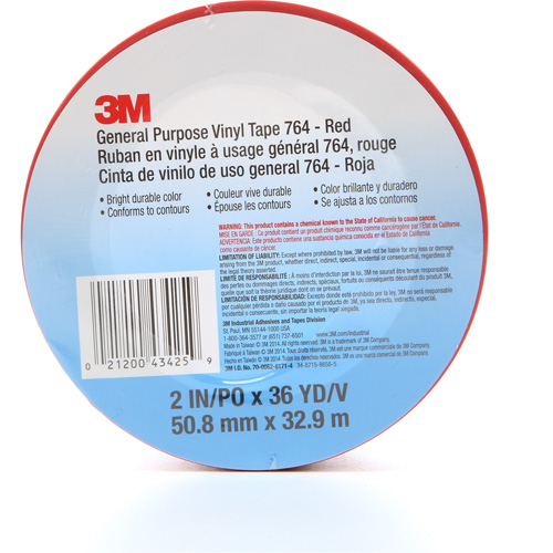 Ruban en vinyle pour travaux g&eacute;n&eacute;raux 764, 50,8 mm (2") la x 32,9 m (108') lo, 5 mils, Rouge Seagulf Marine Industries Inc.