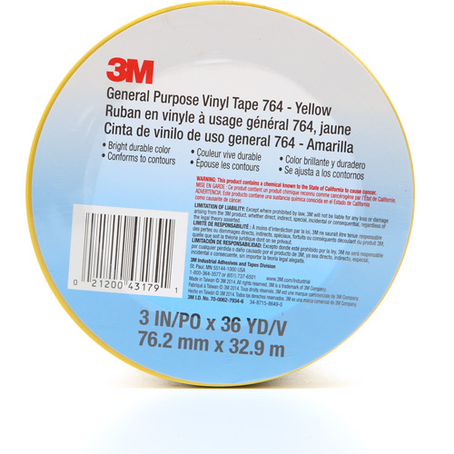 Ruban en vinyle pour travaux g&eacute;n&eacute;raux 764, 76 mm (3") la x 32,9 m (108') lo, 5 mils, Jaune Seagulf Marine Industries Inc.