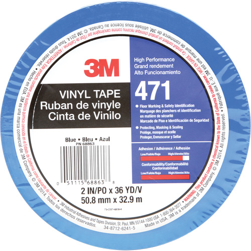 Ruban en vinyle 471, 50,8 mm (2") la x 32,9 m (108') lo, 5,2 mils, Bleu Seagulf Marine Industries Inc.