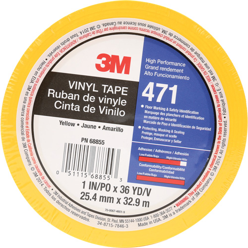 Ruban en vinyle 471, 25,4 mm (1") la x 32,9 m (108') lo, 5,2 mils, Jaune Seagulf Marine Industries Inc.