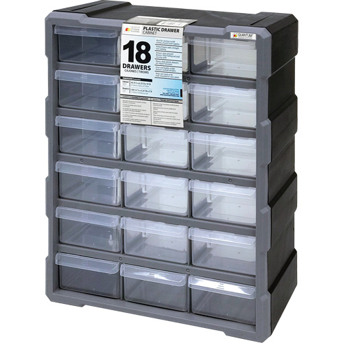 Drawer Cabinet, Plastic, 18 Drawers, 15" x 6-1/4" x 18-3/4", Black Seagulf Marine Industries Inc.