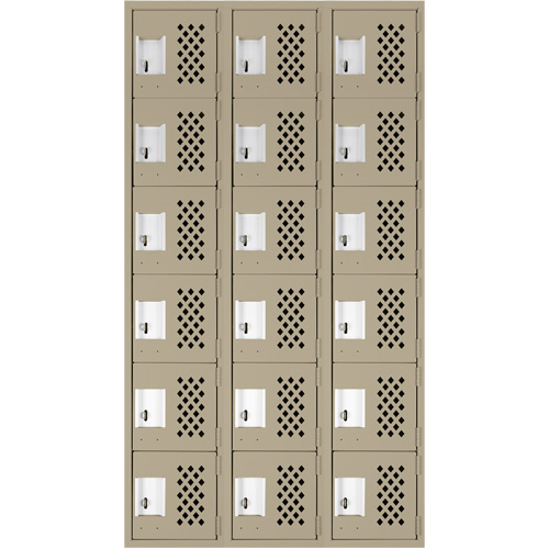 Clean-Line Perforated Lockerette, 6 -tier, Bank of 3, 15" x 72" x 12", Steel Seagulf Marine Industries Inc.