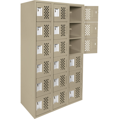 Clean-Line Perforated Lockerette, 6 -tier, Bank of 3, 15" x 72" x 12", Steel Seagulf Marine Industries Inc.