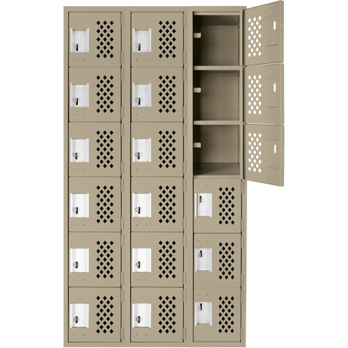 Clean-Line Perforated Lockerette, 6 -tier, Bank of 3, 15" x 72" x 12", Steel Seagulf Marine Industries Inc.