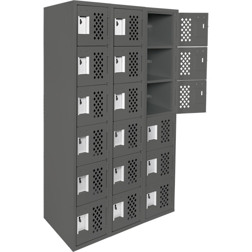 Clean-Line Perforated Lockerette, 6 -tier, Bank of 3, 15" x 72" x 12", Steel Seagulf Marine Industries Inc.