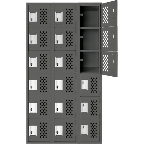 Clean-Line Perforated Lockerette, 6 -tier, Bank of 3, 15" x 72" x 12", Steel Seagulf Marine Industries Inc.