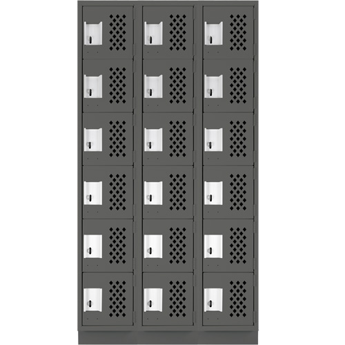 Clean-Line Perforated Lockerette, 6 -tier, Bank of 3, 12" x 72" x 12", Steel Seagulf Marine Industries Inc.