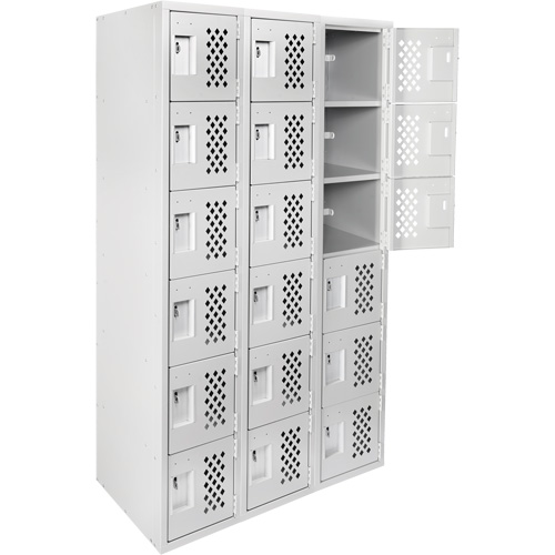 Clean-Line Perforated Lockerette, 6 -tier, Bank of 3, 15" x 72" x 12", Steel Seagulf Marine Industries Inc.