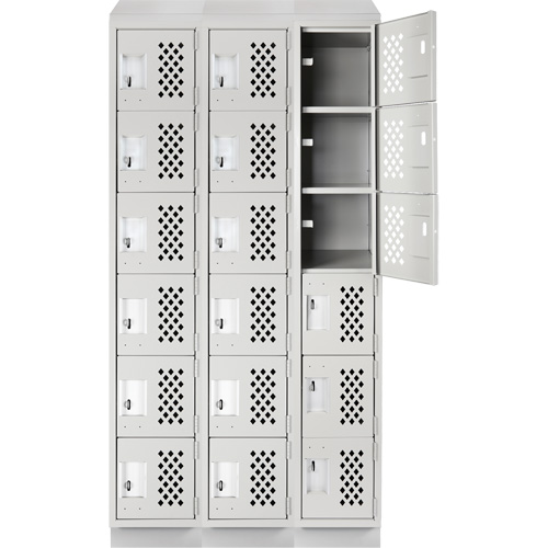 Assembled Lockerettes Clean Line Perforated Economy Lockers, 6 -tier, Bank of 3, 18" x 72" x 12", Steel Seagulf Marine Industries Inc.