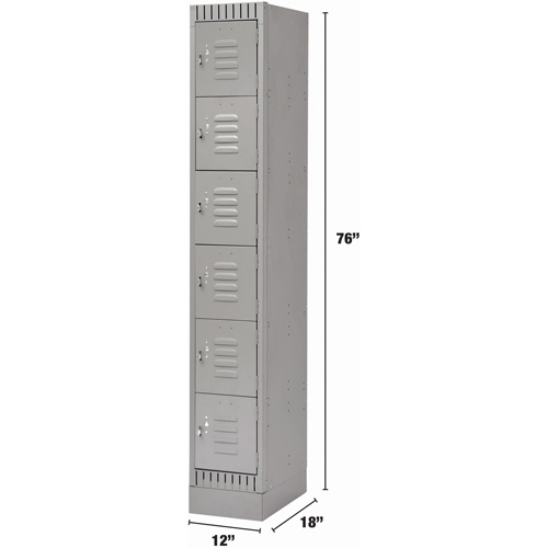 Lockers, 6 -tier, 12" x 18" x 76", Steel, Grey, Knocked Down Seagulf Marine Industries Inc.