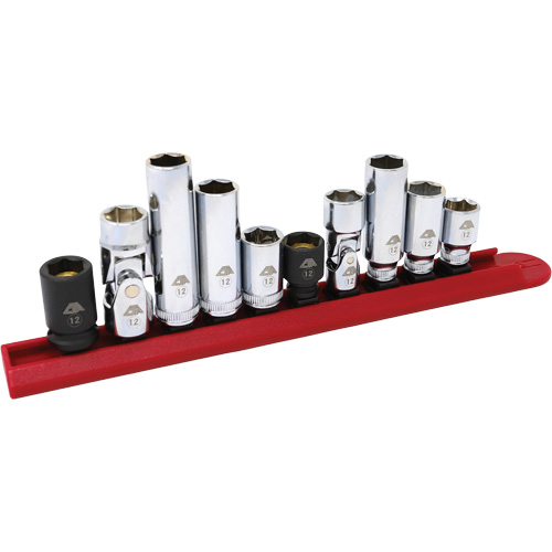 Chrome Finish Socket Set with Rail, 10 Pieces, 1/4"/3/8" Drive Size Seagulf Marine Industries Inc.