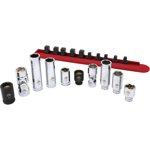 Chrome Finish Socket Set with Rail, 10 Pieces, 1/4"/3/8" Drive Size Seagulf Marine Industries Inc.