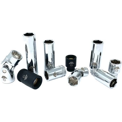Chrome Finish Socket Set with Rail, 10 Pieces, 1/4"/3/8" Drive Size Seagulf Marine Industries Inc.