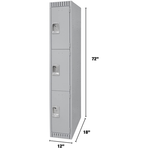 Lockers, 3 -tier, 12" x 18" x 72", Steel, Grey, Knocked Down Seagulf Marine Industries Inc.