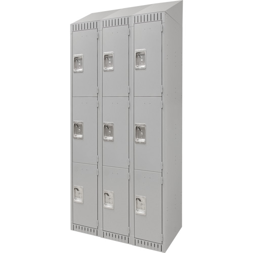 Lockers, 3 -tier, Bank of 3, 36" x 18" x 82", Steel, Grey, Knocked Down Seagulf Marine Industries Inc.