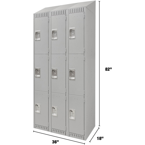 Lockers, 3 -tier, Bank of 3, 36" x 18" x 82", Steel, Grey, Knocked Down Seagulf Marine Industries Inc.