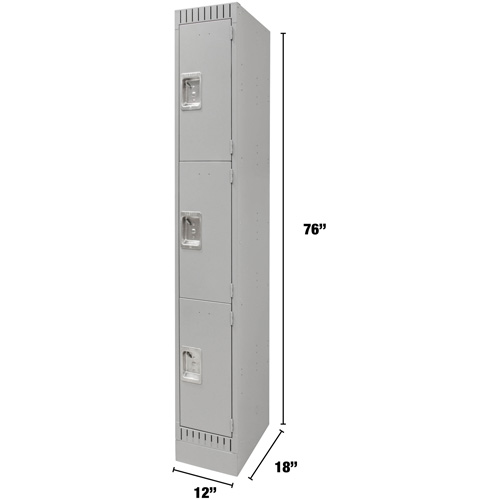 Lockers, 3 -tier, 12" x 18" x 76", Steel, Grey, Knocked Down Seagulf Marine Industries Inc.