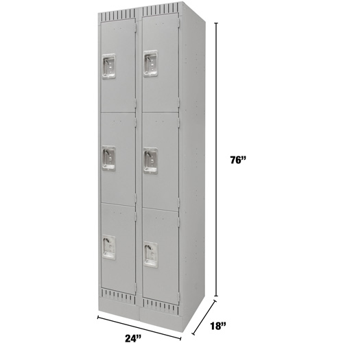 Lockers, 3 -tier, Bank of 2, 24" x 18" x 76", Steel, Grey, Knocked Down Seagulf Marine Industries Inc.
