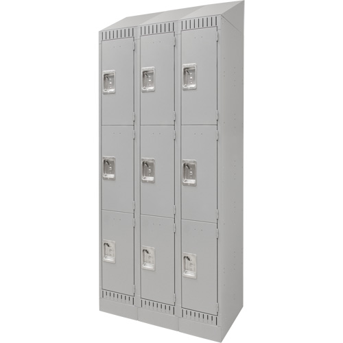 Lockers, 3 -tier, Bank of 3, 36" x 18" x 86", Steel, Grey, Knocked Down Seagulf Marine Industries Inc.