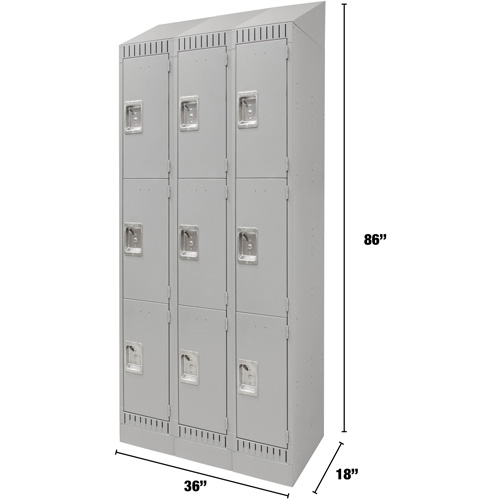 Lockers, 3 -tier, Bank of 3, 36" x 18" x 86", Steel, Grey, Knocked Down Seagulf Marine Industries Inc.