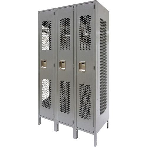 Vented Lockers, Bank of 3, 36" x 18" x 78", Steel, Grey, Knocked Down, Perforated Seagulf Marine Industries Inc.