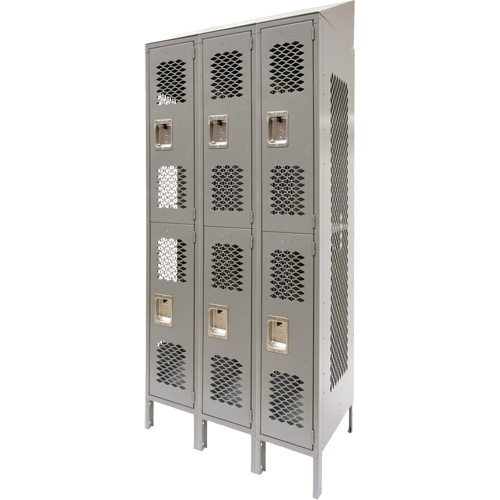 Vented Lockers, 2 -tier, Bank of 3, 36 x 18" x 88", Steel, Grey, Knocked Down, Perforated Seagulf Marine Industries Inc.