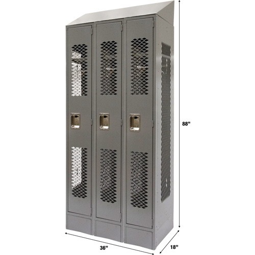 Casiers ventil&eacute;s, Bloc de 3, 36" x 18" x 88", Acier, Gris, D&eacute;mont&eacute;, Perfor&eacute; Seagulf Marine Industries Inc.