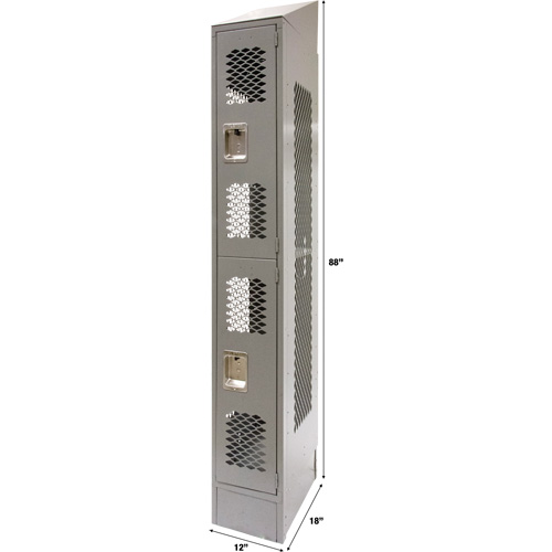 Vented Lockers, 2 -tier, 12" x 18" x 88", Steel, Grey, Knocked Down, Perforated Seagulf Marine Industries Inc.