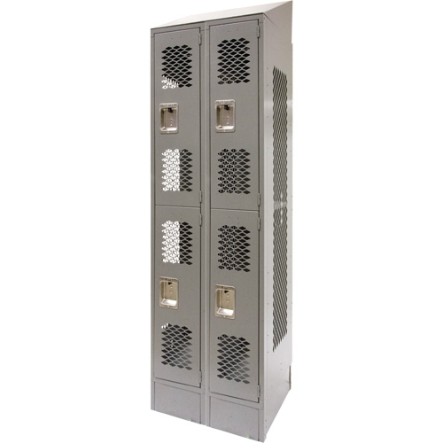 Vented Lockers, 2 -tier, Bank of 2, 24" x 18" x 88", Steel, Grey, Knocked Down, Perforated Seagulf Marine Industries Inc.