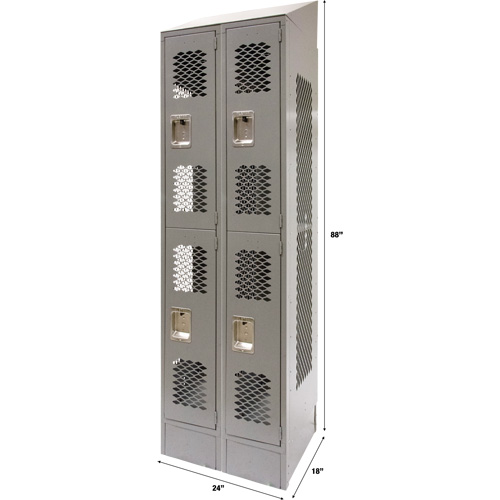 Vented Lockers, 2 -tier, Bank of 2, 24" x 18" x 88", Steel, Grey, Knocked Down, Perforated Seagulf Marine Industries Inc.