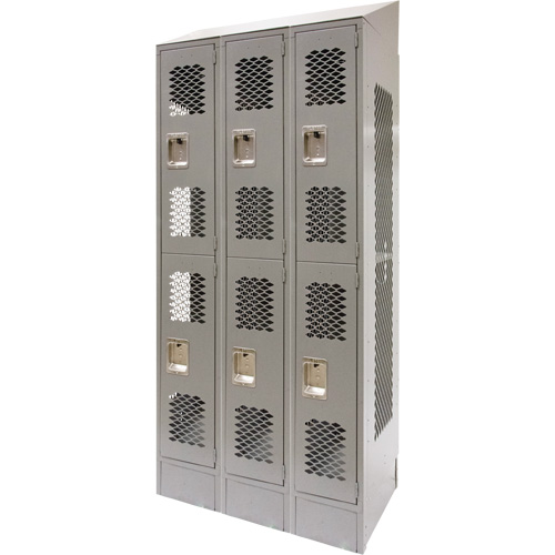 Vented Lockers, 2 -tier, Bank of 3, 36" x 18" x 88", Steel, Grey, Knocked Down, Perforated Seagulf Marine Industries Inc.