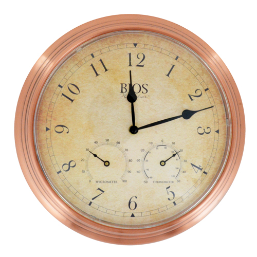 3-in-1 Outdoor Clock, Analog, Battery Operated, 14" Dia., Brown Seagulf Marine Industries Inc.