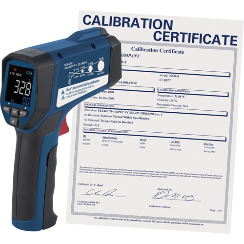 Thermom&egrave;tre &agrave; infrarouge professionnel avec certificat de calibration, -26 - 1472° F ( -32 - 800° C ), 30:1, &eacute;missivit&eacute; Ajustable Seagulf Marine Industries Inc.