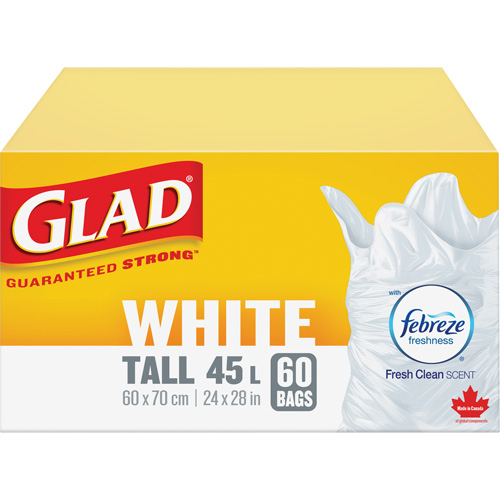 Tall 45L Febreze Garbage Bags, Regular, 24" W x 28" L, White Seagulf Marine Industries Inc.