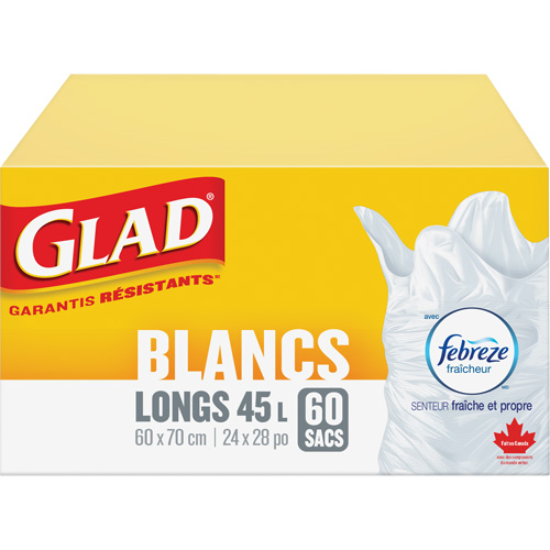 Tall 45L Febreze Garbage Bags, Regular, 24" W x 28" L, White Seagulf Marine Industries Inc.