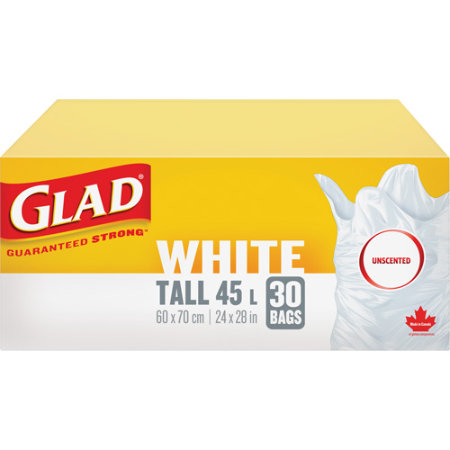 Tall 45L Unscented Garbage Bags, Regular, 24" W x 28" L, White Seagulf Marine Industries Inc.