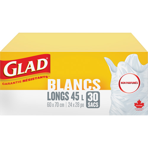 Tall 45L Unscented Garbage Bags, Regular, 24" W x 28" L, White Seagulf Marine Industries Inc.