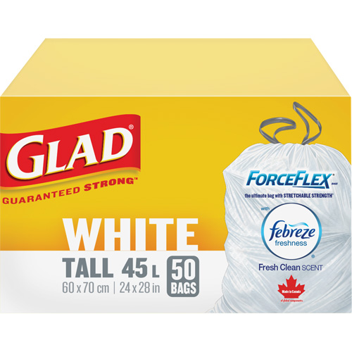 Sacs &agrave; ordures hauts 45 L avec Febreze, R&eacute;gulier, 24" la x 28" lo, Blanc Seagulf Marine Industries Inc.