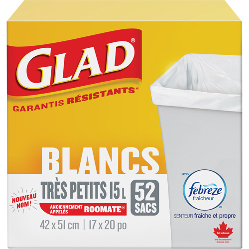Tr&egrave;s petits sacs &agrave; ordures 15 L avec Febreze, R&eacute;gulier, 17" la x 20" lo, Blanc Seagulf Marine Industries Inc.