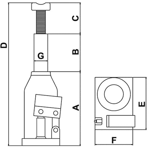 Cric-bouteille, 12 tonnes, 10-4/5" Hauteur &eacute;lev&eacute;e Seagulf Marine Industries Inc.