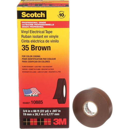 Ruban isolant en vinyle pour codification par couleur Scotch, 19 mm (3/4") la x 20 m (66') lo, 7 mils, Brun Seagulf Marine Industries Inc.