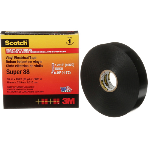 Ruban isolant Super 88 de calibre professionnel Scotch, 19 mm (3/4") la x 32,9 m (108') lo, 8,5 mils, Noir Seagulf Marine Industries Inc.