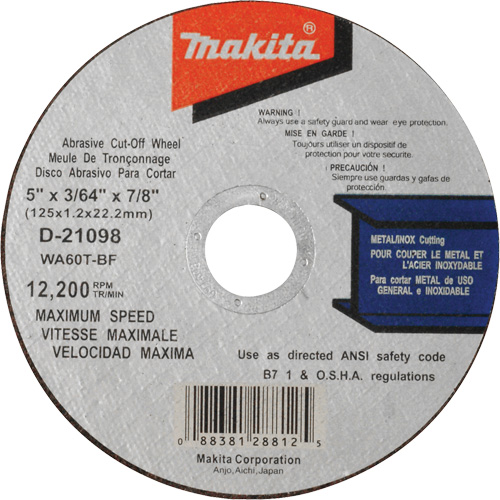 Thin Kerf Cut-Off Wheel, 5" x 3/64", 7/8" Arbor, Type 1, Aluminum Oxide, 12200 RPM Seagulf Marine Industries Inc.