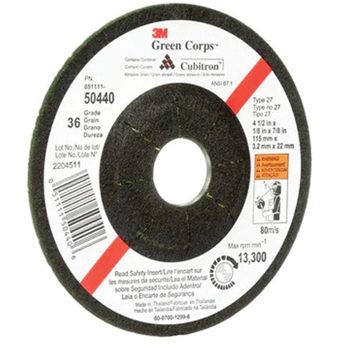 Green Corps Flexible Grinding Wheel, 4-1/2" x 1/8", 7/8" Arbor, Ceramic, Type 27 Seagulf Marine Industries Inc.