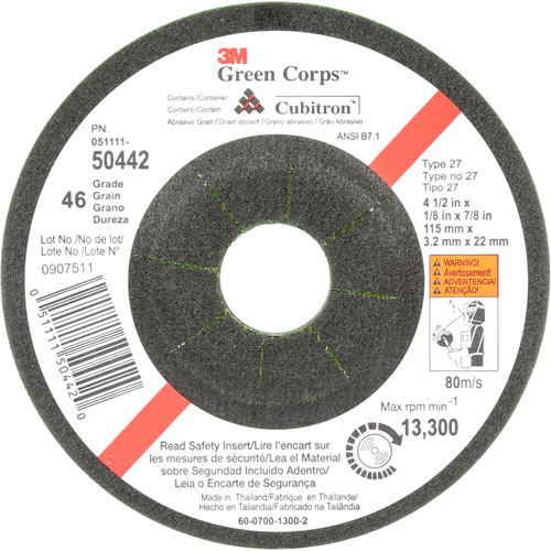Green Corps Flexible Grinding Wheel, 4-1/2" x 1/8", 7/8" Arbor, Ceramic, Type 27 Seagulf Marine Industries Inc.
