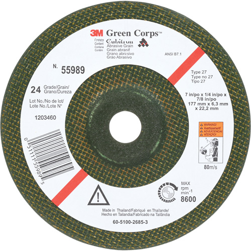 Green Corps Flexible Grinding Wheel, 7" x 1/4", 7/8" Arbor, Ceramic, Type 1 Seagulf Marine Industries Inc.