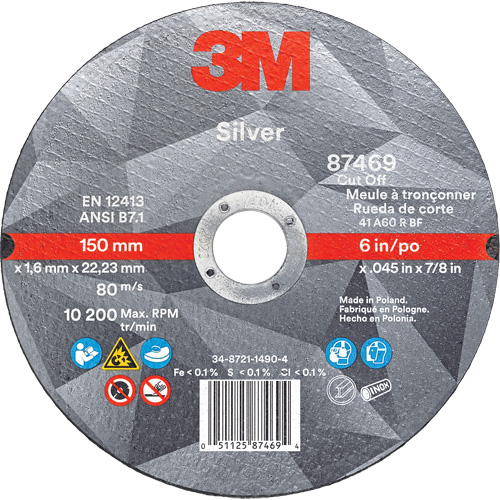 Silver Cut-Off Wheel, 6" x 0.045", 7/8" Arbor, Type 1, Ceramic, 10200 RPM Seagulf Marine Industries Inc.