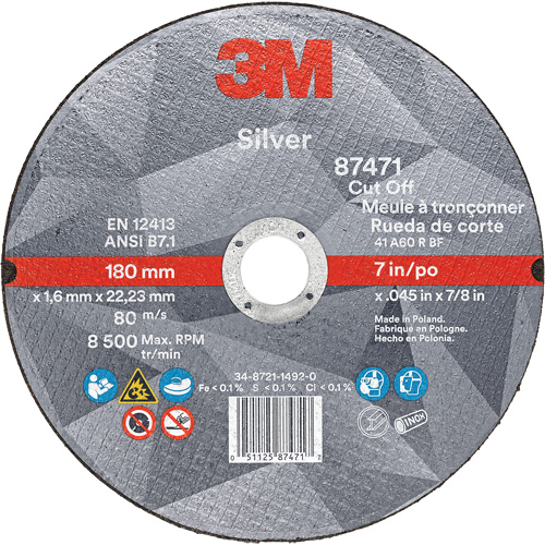 Meule &agrave; tronçonner Silver, 7" x 0,045", Arbre de 7/8", Type 1, C&eacute;ramique, 8500 Tr/min Seagulf Marine Industries Inc.